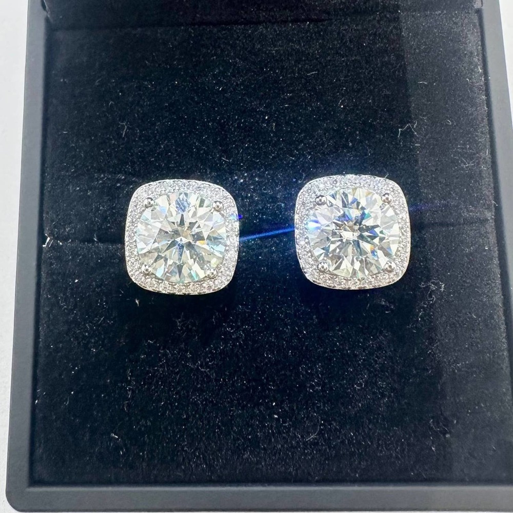 New 2 Ct Diamond Moissanite Stud Earrings Halo Brilliant Round Cut GRA Card VVS1